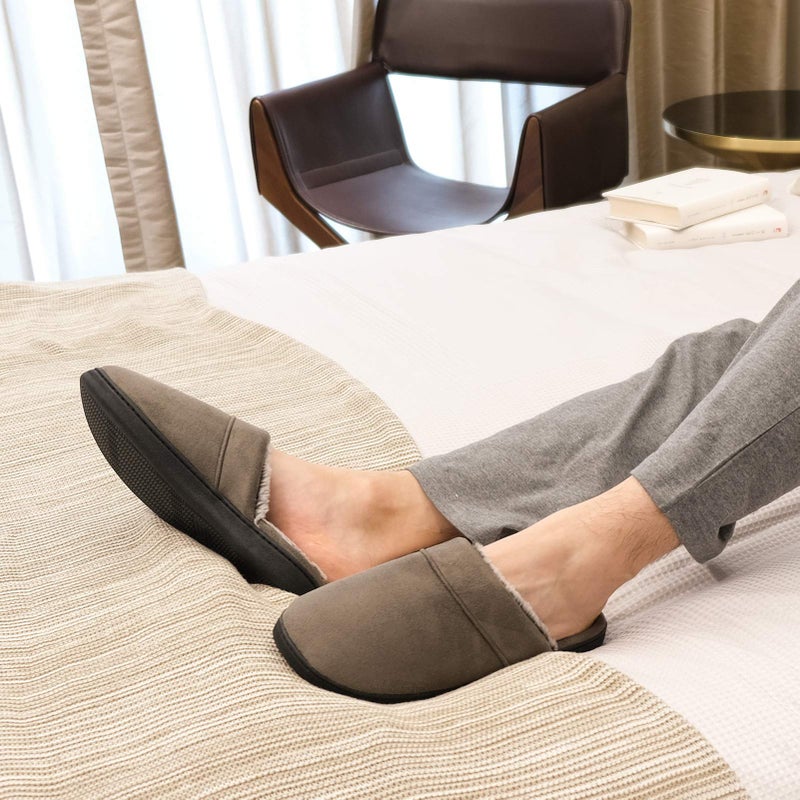 DL Men's Grey Memory Foam Slippers, Size 11-12, Classic Style with Fuzzy Plush Lining, Anti-Skid Rubber Sole, Winter, Solid Grey, Men's Footwear - Image 5